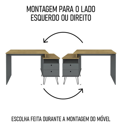 Mesa Escrivaninha Estilo Industrial Flex Lux Olmo/grafito