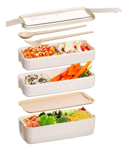 Fiambrera Japonesa Bento Box, Compartimento 3 En 1, Wheat St