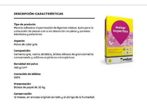 Imagen 6 de 8 de Pegamento Weber Superflex 30 Kg Interior-exterior Transitabl
