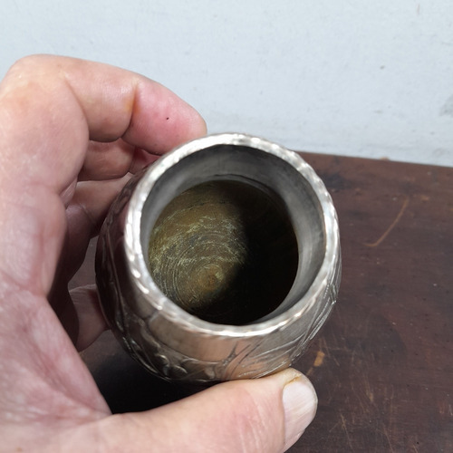 Imagem 7 de 10 de Cuia Chimarrão Antiga Paraguaia Prata 800 Folhada Prata 950