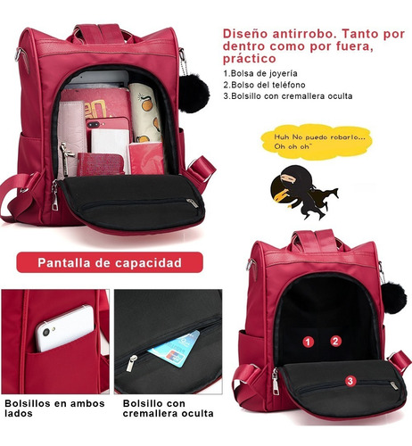 Mochila Impermeable De Nylon Antirrobo Para Mujeres