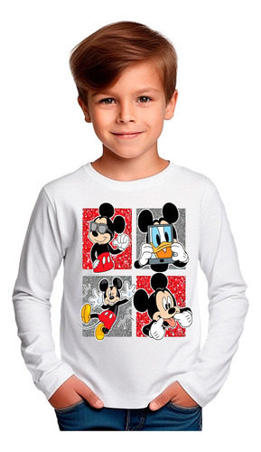 Polera Manga Larga Niño Mickey Figuras Únicas 100% Algodón 