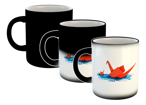 Taza Magica Patos Origami Rojos Water Art