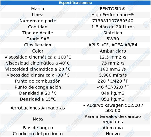 Aceite De Motor 5w30 C320 V6 3.2l 01-05 20 Lts Alemán