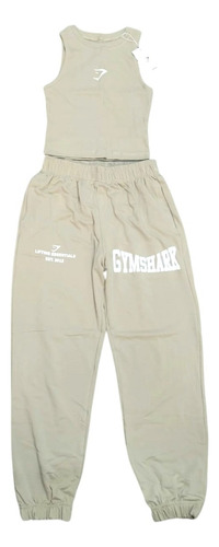 Conjunto Deportivo Casual Inspo Gym Sharkk Crop Jogger Color Arena Serigrafía Unitalla