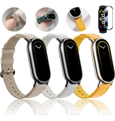 3 Correa + Mica Cristal Para Xiaomi Watch Band 8 Cuero Nylon