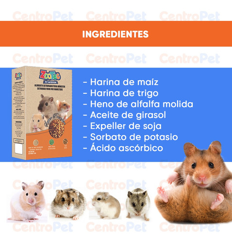 Imagen 2 de 10 de Alimento Hamsters Sirio Ruso Extrusado Premium Roedores 1 Kg