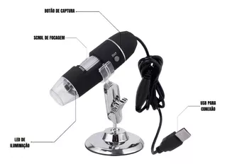 Microscópio Digital Zoom 1000x Profissional Usb Led Câmera Cor Preto