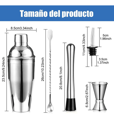 Juego De 6 Herramienta De Acero Inoxidable Preparar Cócteles