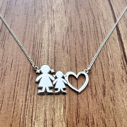 Imagen 5 de 10 de Collar Dije Mamá Niño Corazón De Plata 925 Mujer Agálea