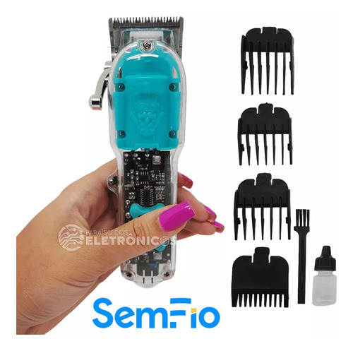 Maquina De Corte Cabelo Bigode E Barba Transparente Sem Fio