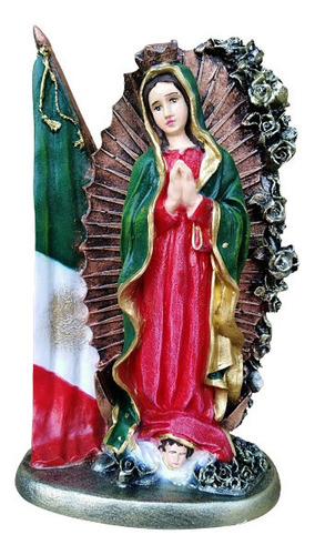 Virgen De Guadalupe Con Bandera De México Decoración 20 Cm