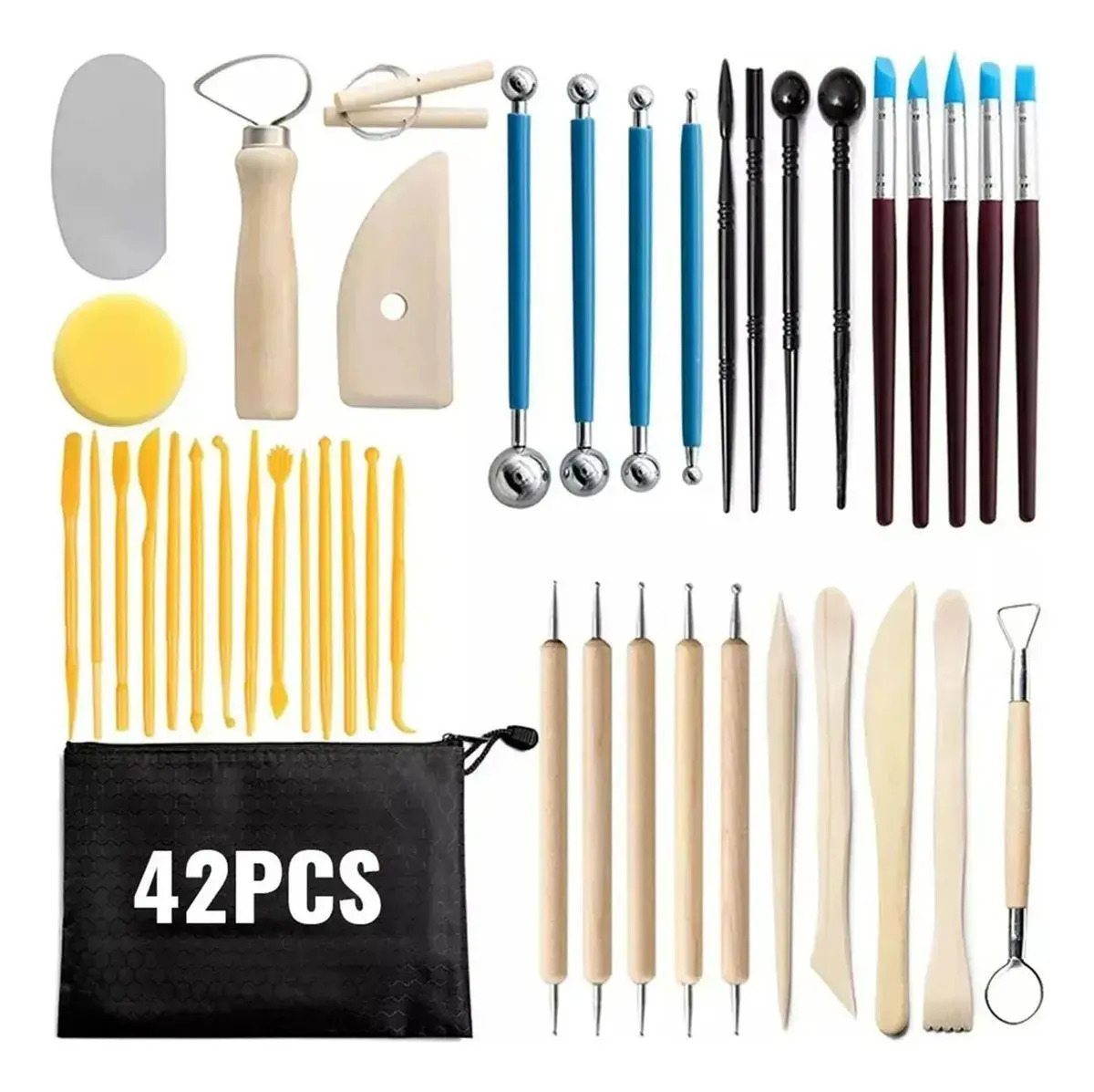 Luckilym Herramientas De Modelado De Cerámica Y Arcilla, 42 Piezas Kit Profesional Para Escultura Manualidades Artísticas Aplicaciones Yeso Porcelana