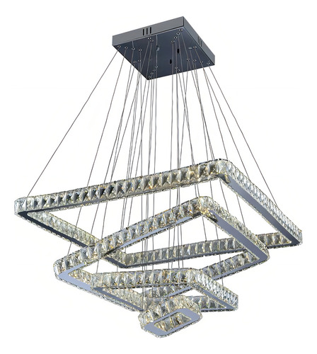 Lustre Sala Moderno Luminária Pendente Cristais 04 Aros 132w