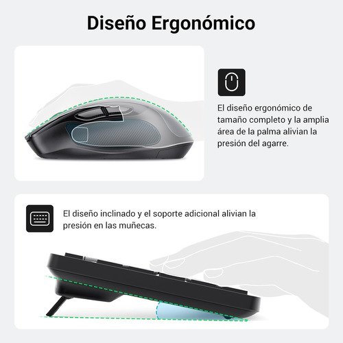Combo Ugreen Teclado Y Mouse Inalámbrico Español, Conexión Negro Español Latinoamérica
