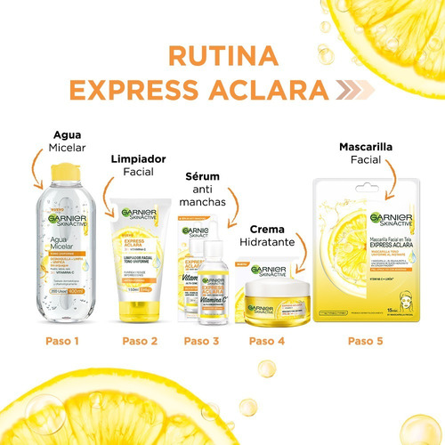 Imagen 8 de 8 de Serum Anti Manchas C/ Vitamina C Garnier Express Aclara 30ml