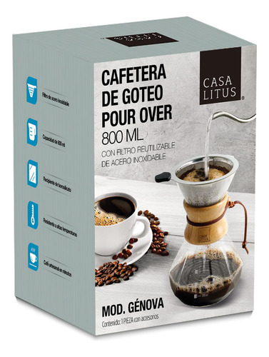 Cafetera Tipo Chemex Grande 800 Ml Con Filtro Acero Inoxidab