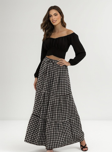Saia Longa Feminina 3 Marias Camadas Verão Versátil Fashion