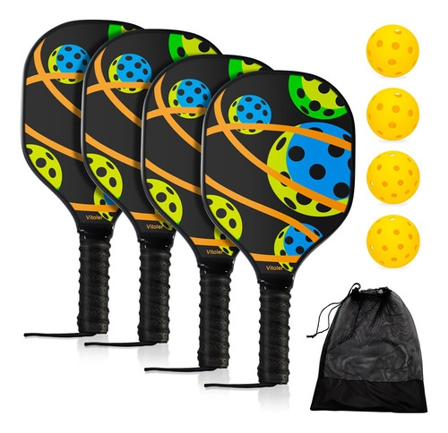 Set De Pickleball Vitoler Raquetas De Madera Bolas Y Bolsa D