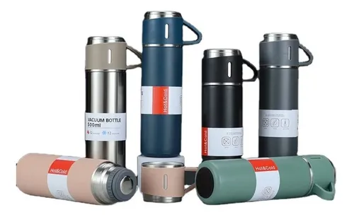 Termo Botella Con 3 Tazas Para  Agua Caliente Elegante