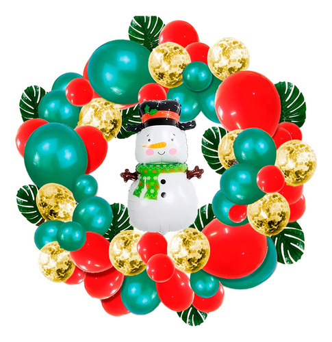 Guirnalda Globos Muñeco Navidad Verde Rojo + Hojas