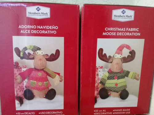 Par De Alces Decoraticos Navideños En Tela