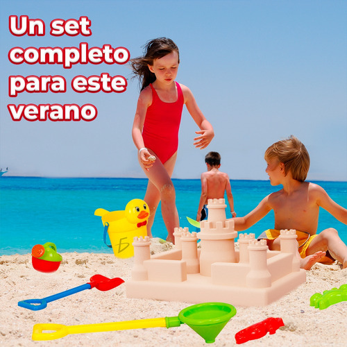 Kit Juguetes Playa Arena Cubeta Pato Pala Regadera Moldes