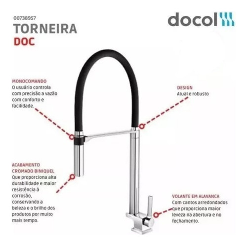 Kit Cuba Gourmet Com Torneira Bica Alta Doc Cozinha Docol