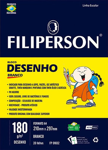 Bloco De Desenho Filiperson A4 180gr 20fl