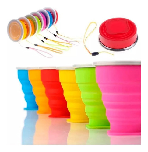 6 Vaso Silicona Plegable Con Tapa Y Correa Portátil Colores Color / 6 piezas