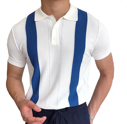 Camisas Para Hombre, Camisas De Golf De Punto A Rayas, Manga