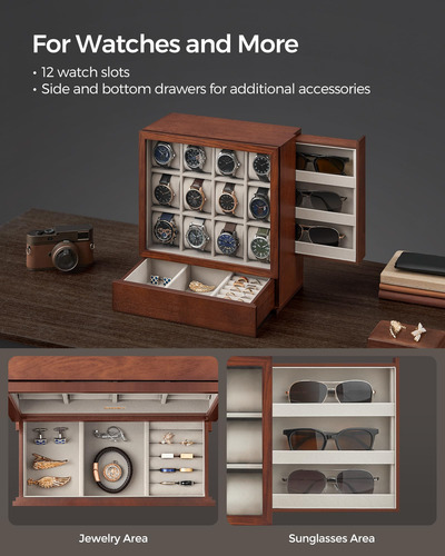 Watch Box Songmics, Display De Relógio De Madeira De 12 Slot