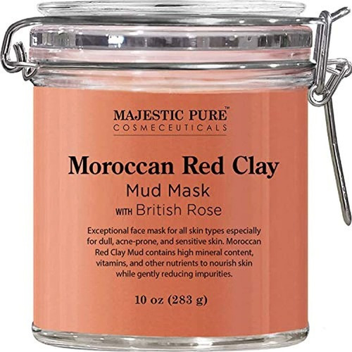 Mascarilla Facial De Barro De Arcilla Roja Marroquí Con Rosa