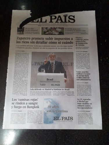 Tapa Diario El País España 20 5 2010 Lula Da Silva Zapatero 