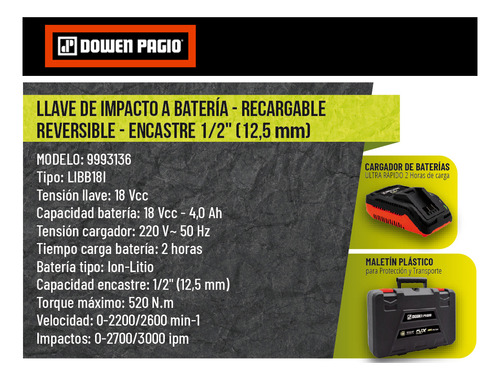 Llave Impacto Brushless Bat 18v Dowen Pagio