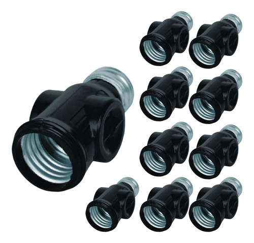 10 Pack Socket Portalampara Doble Ladron Negro Aksi