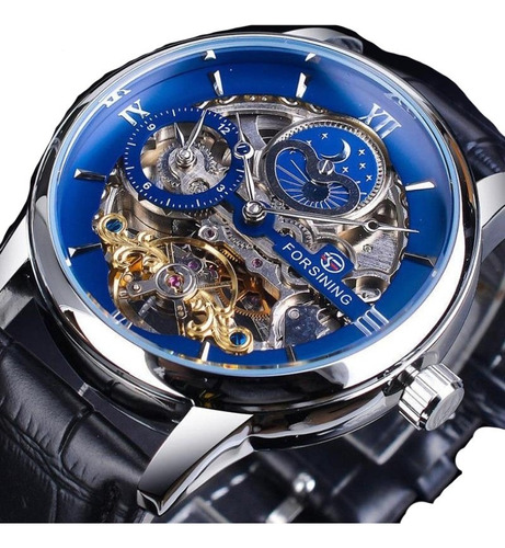 Reloj Mecánico Tourbillon De Fase Lunar De Doble Zona Horar