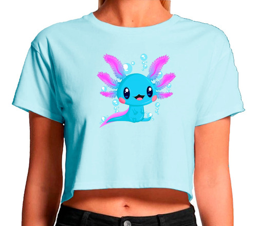 Playera Crop Top Mujer Ombliguera Ajolote Blue Color Pastel