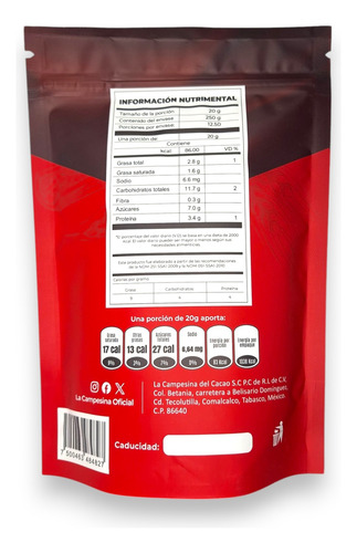 Avena Con Cacao Premium Sin Azúcar 250g La Campesina