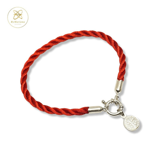 Imagen 4 de 7 de Pulsera Plata Hilo Seda Rojo Dije San Benito Marinero
