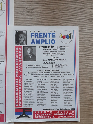 Elecciones Nacionales 1994 Lista 1001 Frente Amplio (Usado)