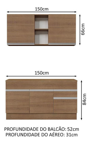 Cozinha Madesa Glamy 150001 Armário E Balcão (com Tampo) R Cor Rustic