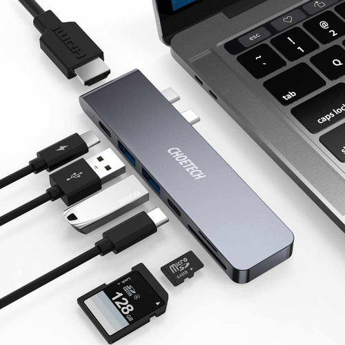 Imagen 9 de 10 de Adaptador 2 Usb-c - 2 Port Usb 3.0 + C + Hdmi + Sd + Pd Mac