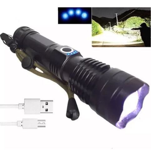 Lanterna Tatica Militar T9 Acampamento Recarregavel Usb Led