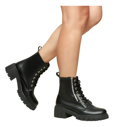 Botas Combat Mujer Urbana Militar Dakota Negro Fareli