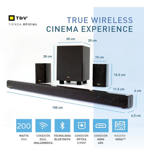 Imagen 2 de 7 de Barra De Sonido 5.1 Wireless Rein Bluetooth Optica Hdmi Arc