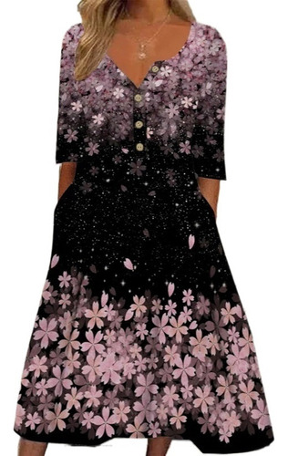 U Vestido De Mujer Negro De Flores Con Falda De Hojas De