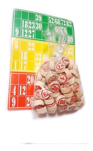 Loteria Bingo Familiar De 12 Cartones + Fichas De Madera