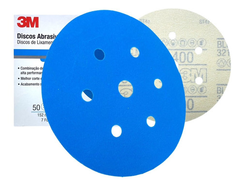 Disco Abrasivo 3m Hookit Blue 400 152mm 7 Furos - 50 Unid