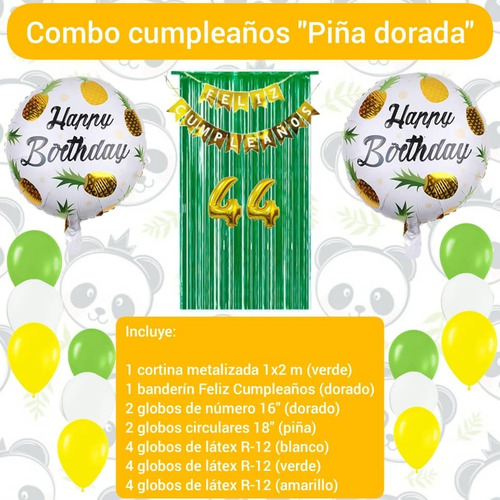 Combo Decoración Cumpleaños Motivo Piñas Globos Cortina